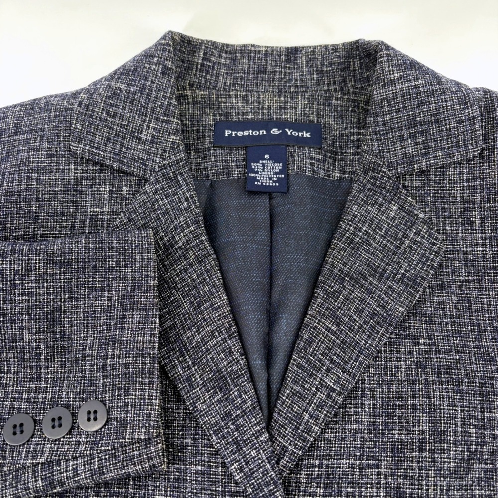 Preston & York Navy Blue Textured 3-Button‎ Blazer Jacket Womens Sz 6 Officecore